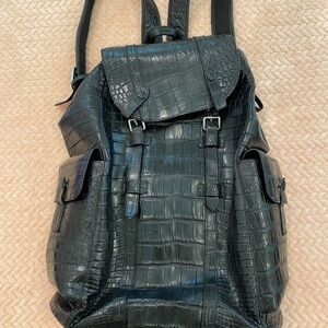 Black Crocodile-Embossed Leather Backpack